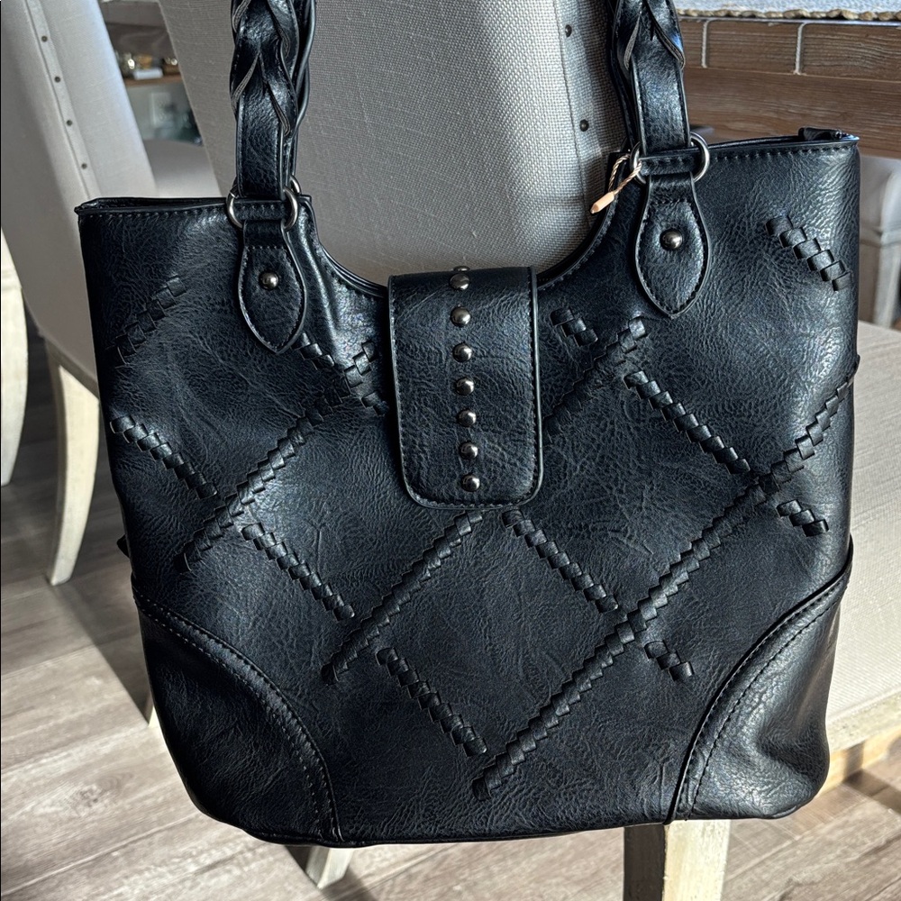 Black faux leather Purse with Studded Accents - Picture 3 of 12
